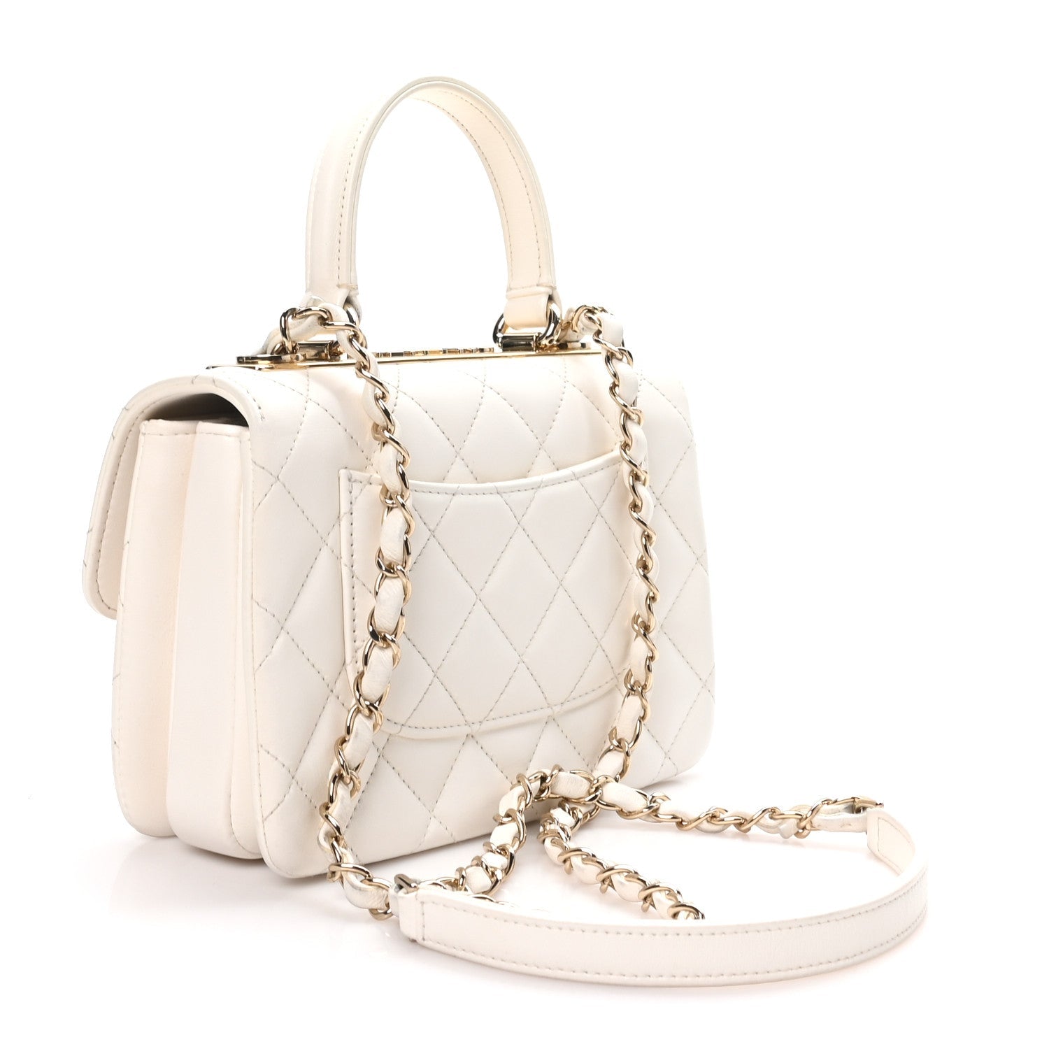 Chanel Lambskin Crystal Quilted Mini Trendy CC Dual Handle Flap Bag White