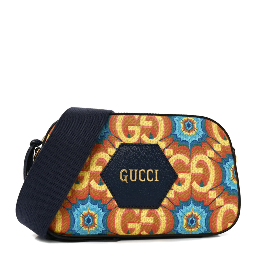 Gucci GG Supreme Kaleidoscope Calfskin Script Logo Gucci 100 Camera Bag Blue Orange Multicolor Blue Agata