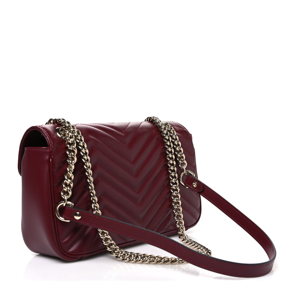 Gucci Lambskin Matelasse Small GG Marmont Shoulder Bag Rosso Ancora