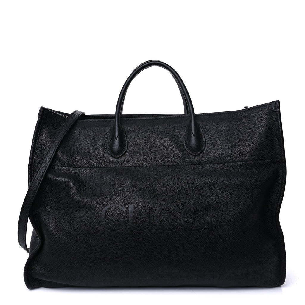 Gucci Grained Calfskin Logo Embossed Large Tote Black