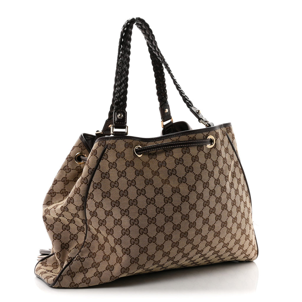 Gucci Monogram Peggy Braided Tote Dark Brown