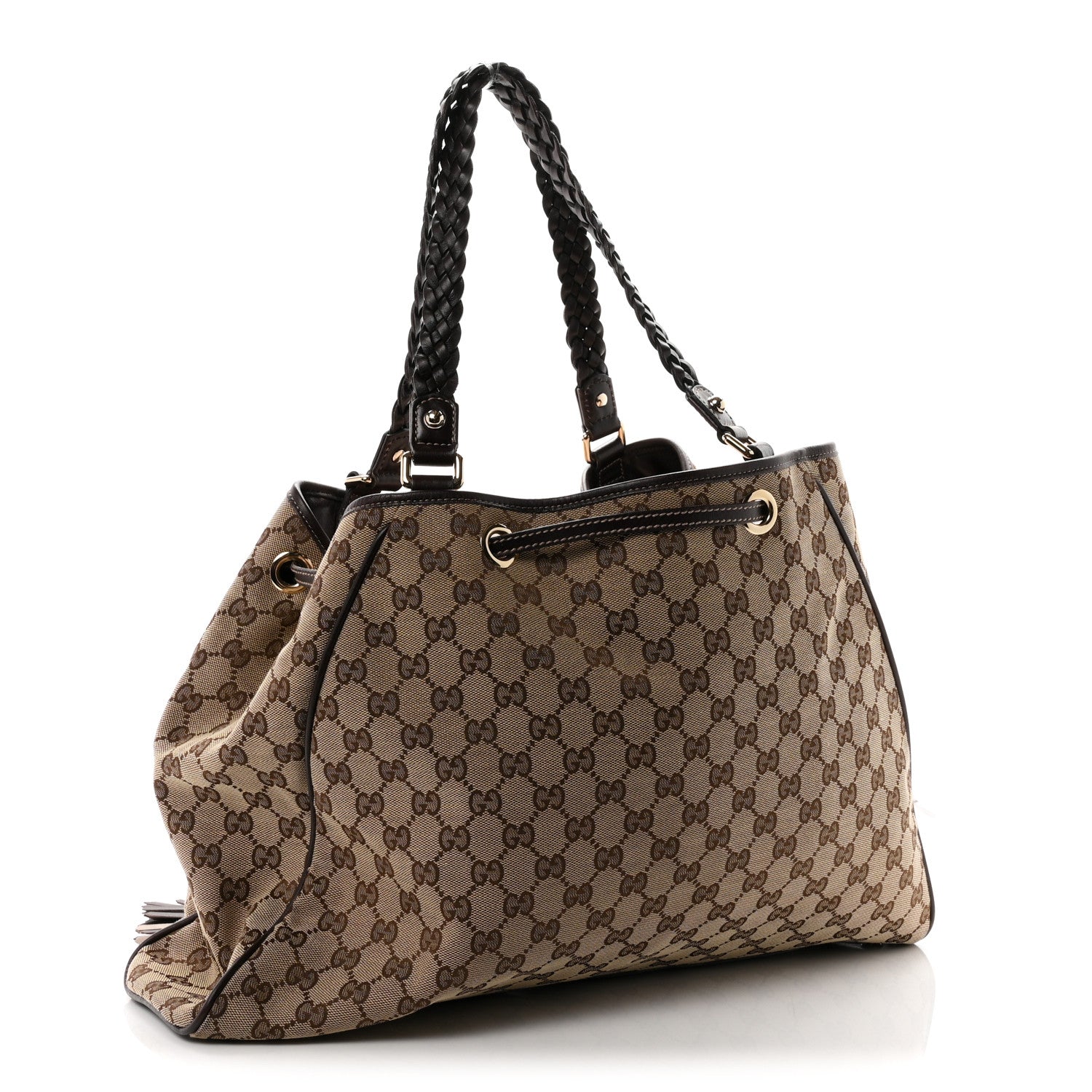 Gucci Monogram Peggy Braided Tote Dark Brown