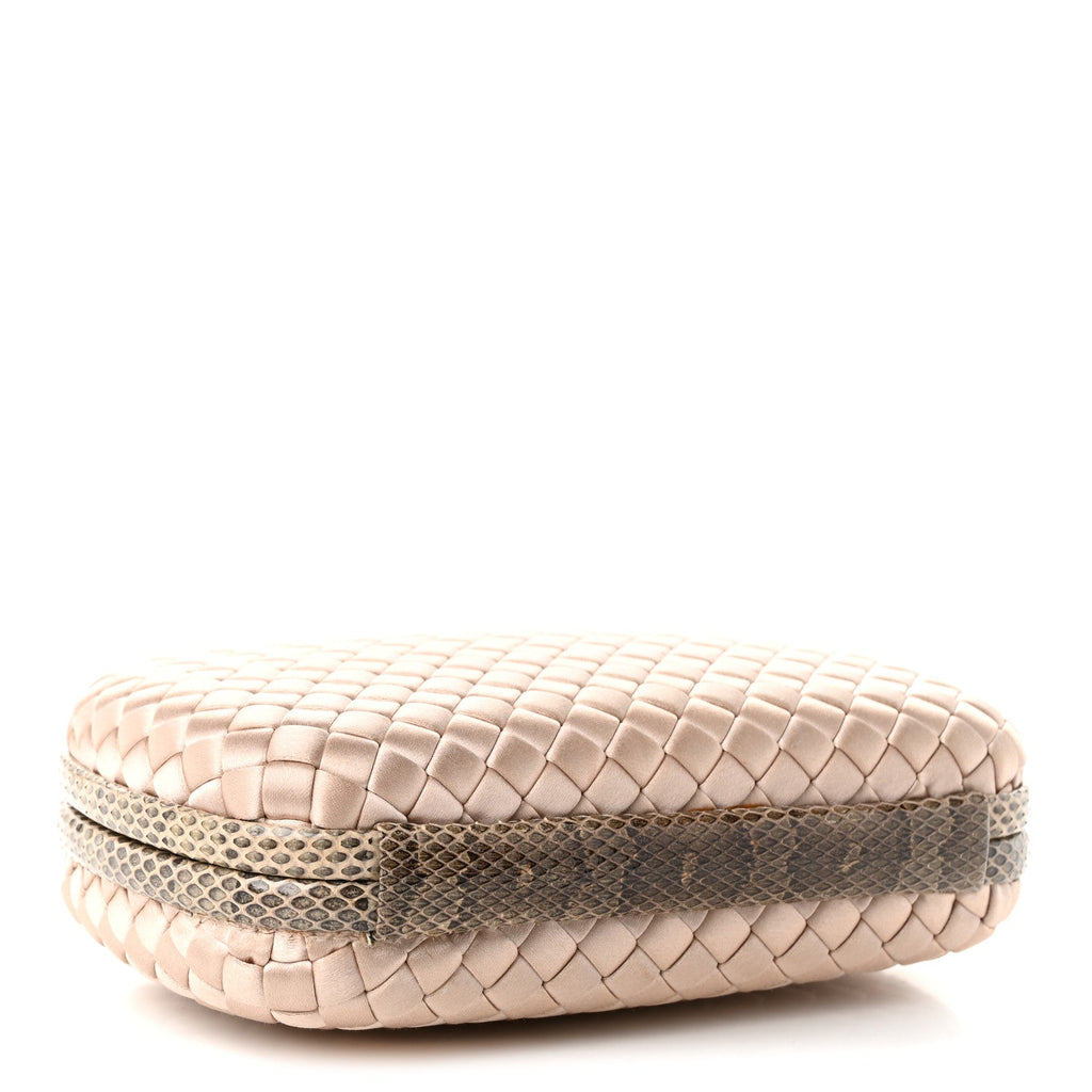 Bottega Veneta Satin Ayers Intrecciato Chain Knot Clutch Nude