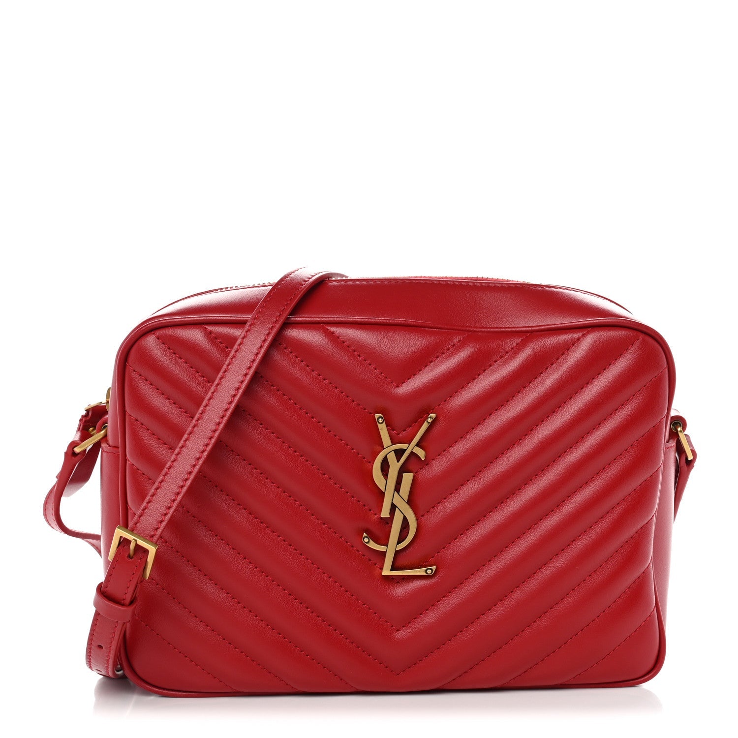 Saint Laurent Calfskin Matelasse Monogram Lou Camera Bag Rouge Eros