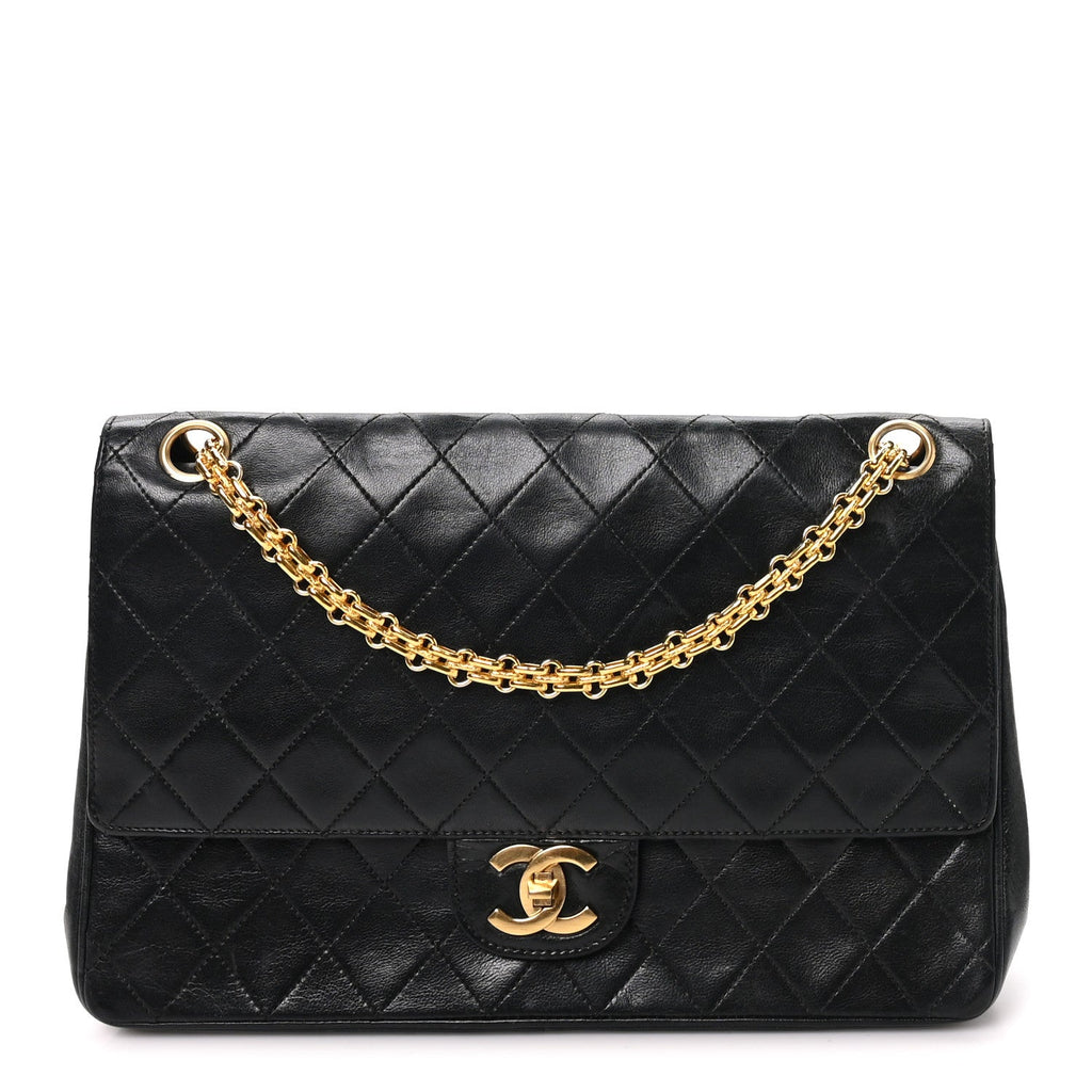 Chanel Lambskin Quilted Medium Double Flap Bijoux Chain Black