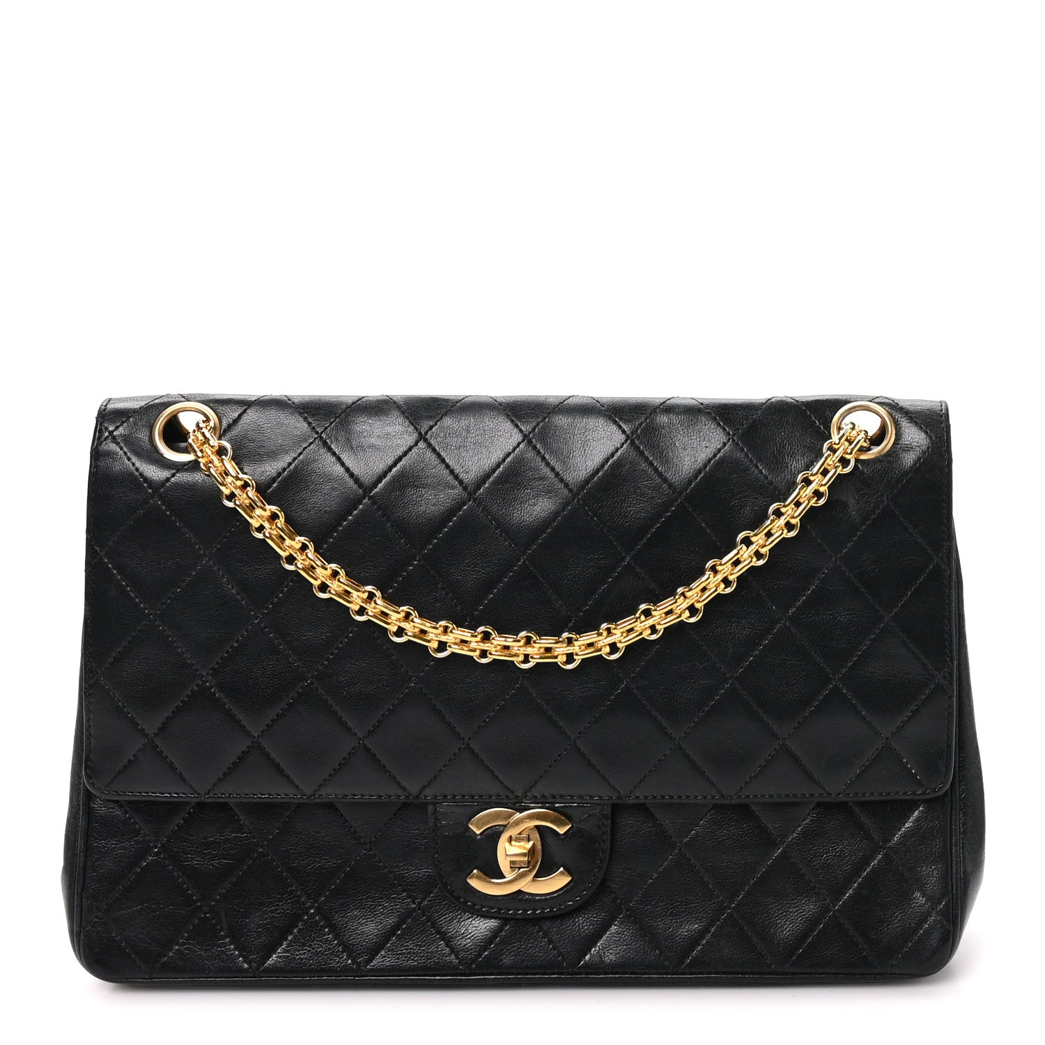Chanel Lambskin Quilted Medium Double Flap Bijoux Chain Black