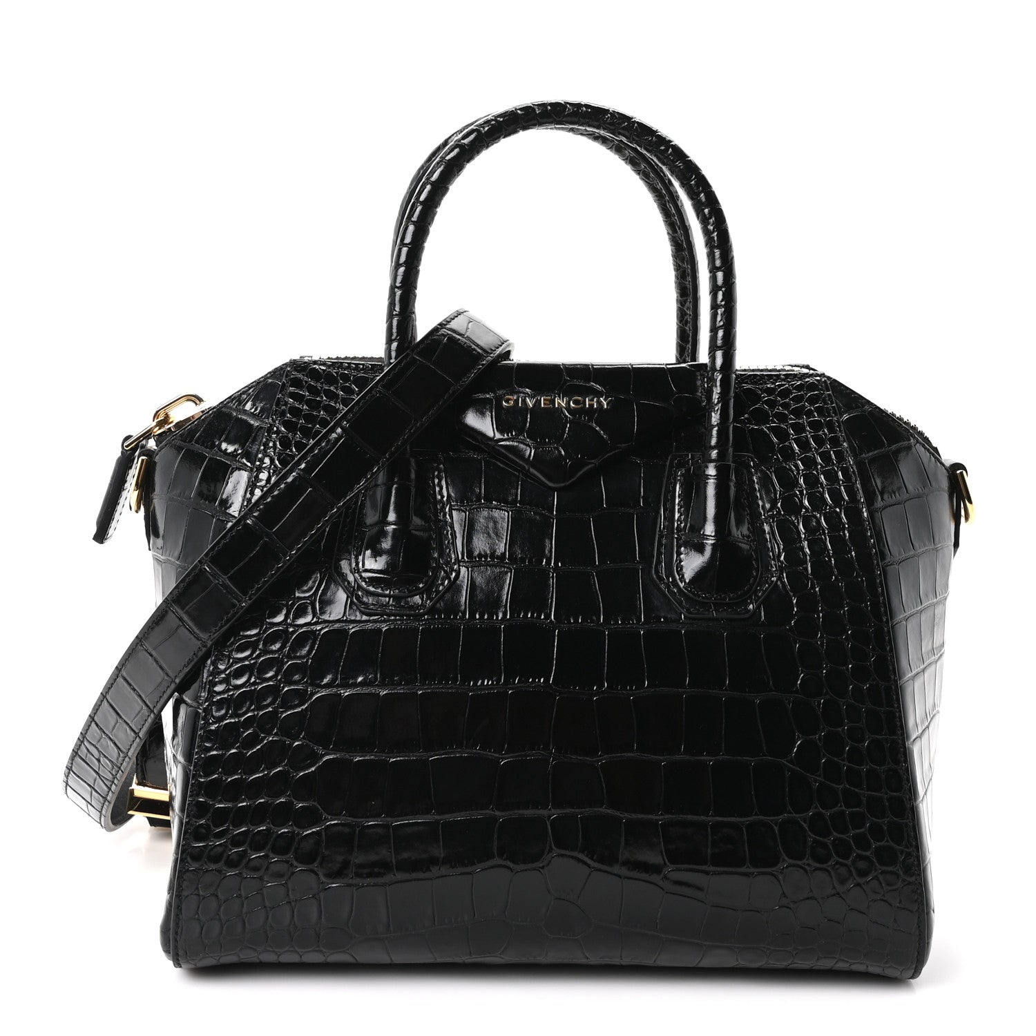 Givenchy Calfskin Crocodile Embossed Small Antigona Black