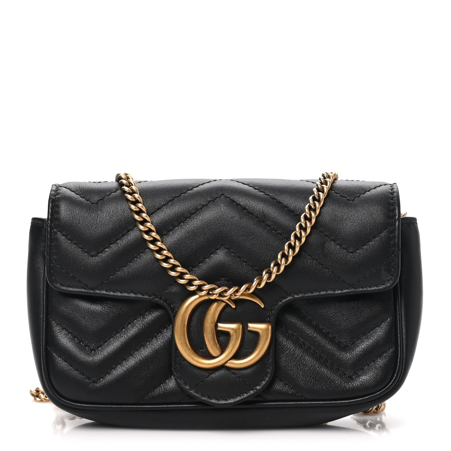 Gucci Calfskin Matelasse Super Mini GG Marmont Shoulder Bag Black