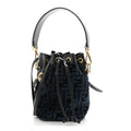 Fendi Chenille Vitello King FF Mini Mon Tresor Bucket Bag Blue Black