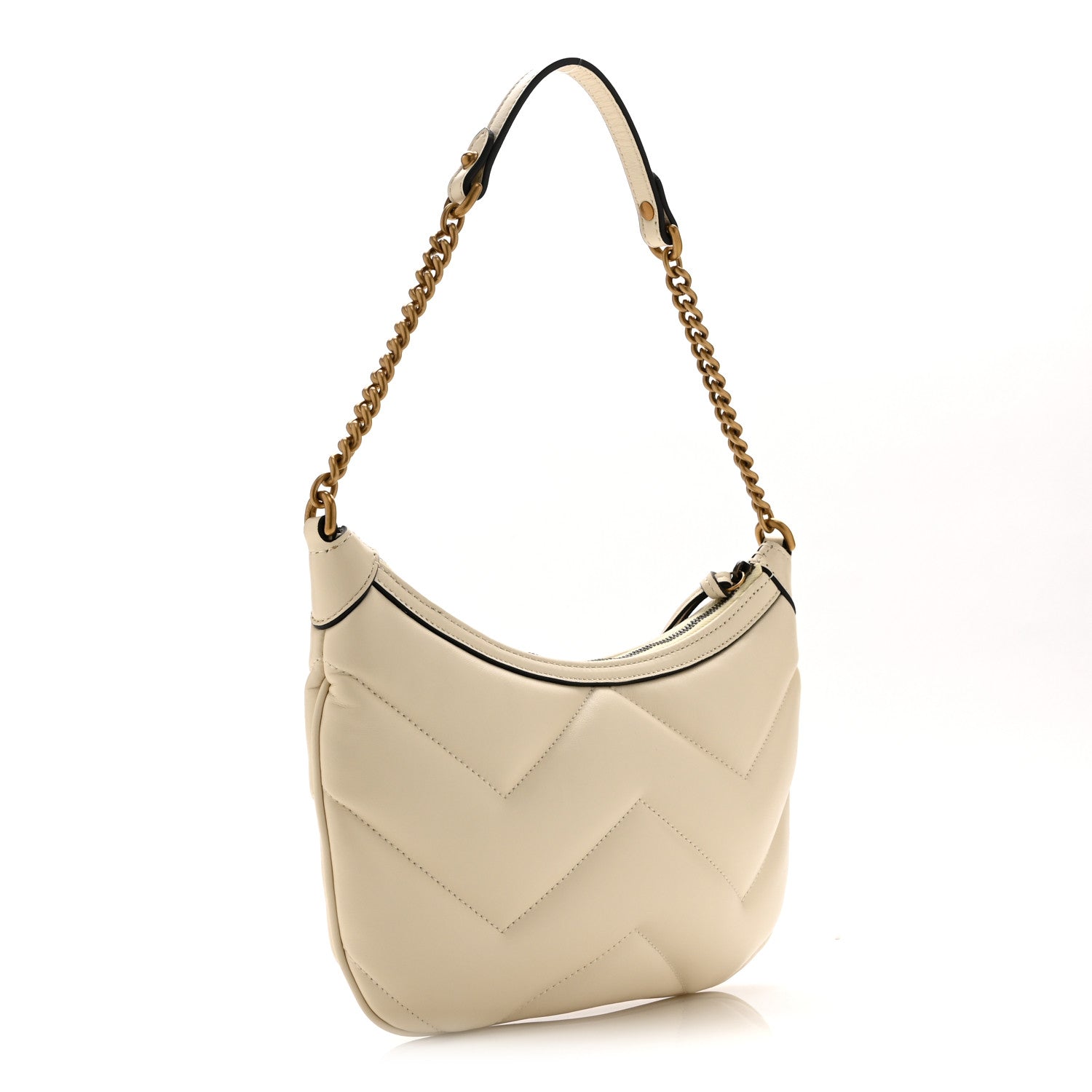 Gucci Calfskin Matelasse GG Marmont Half Moon Hobo White