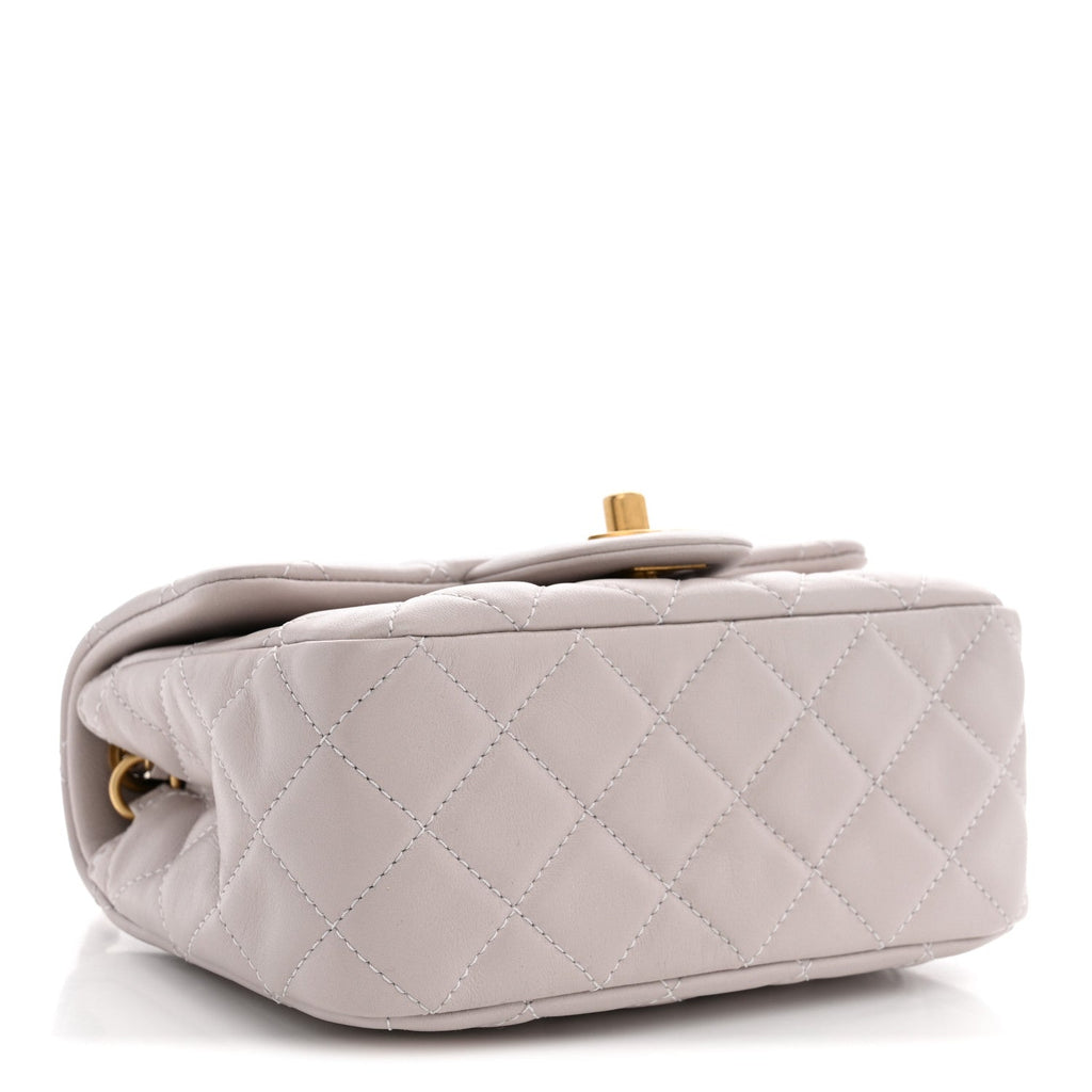 Chanel Lambskin Quilted CC Pearl Crush Mini Flap Light Purple
