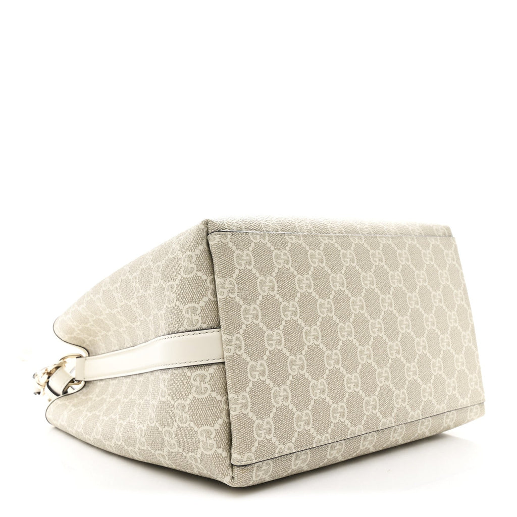 Gucci GG Supreme Monogram Medium Emblem Bucket Bag Beige White