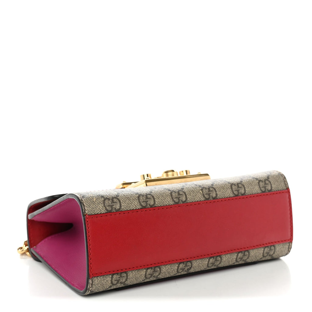 Gucci GG Supreme Monogram Calfskin Small Padlock Shoulder Bag Beige Hibiscus Red New Rosette