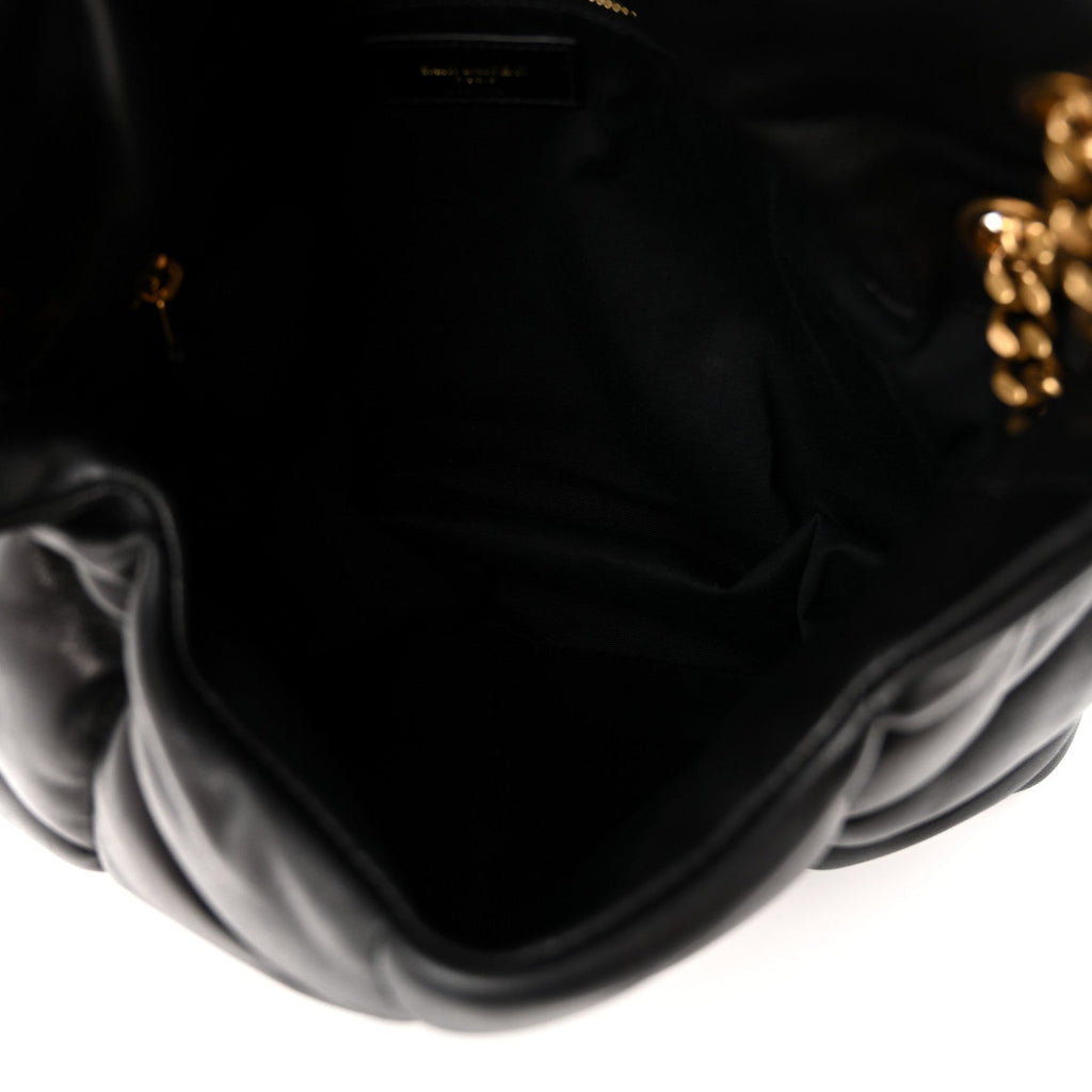 Saint Laurent Lambskin Quilted Medium Loulou Puffer Monogram Chain Satchel Black