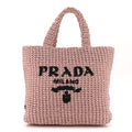 Prada Yarn Raffia Effect Crochet Small Logo Tote Alabastro