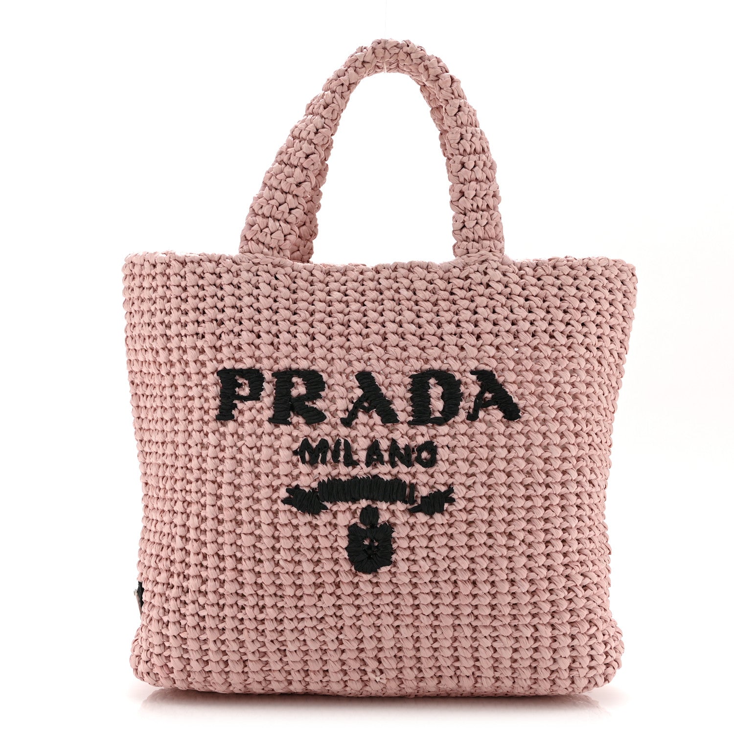 Prada Yarn Raffia Effect Crochet Small Logo Tote Alabastro