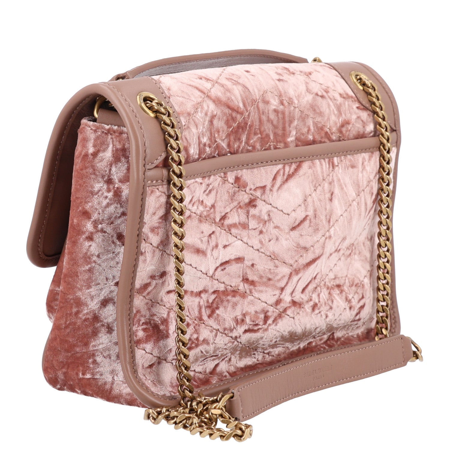 Saint Laurent Velvet Monogram Matelasse Baby Niki Chain Satchel Pink