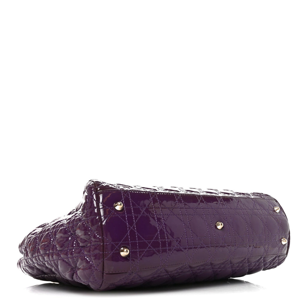 Dior Patent Cannage Large Dior Soft Shopping Tote Purple