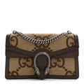 Gucci Monogram Jumbo GG Textured Dollar Calfskin Small Dionysus Shoulder Bag Camel Ebony New Acero
