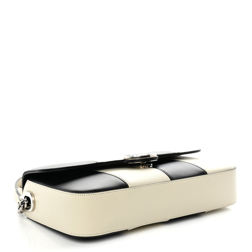 Gucci Senna Calfskin Lines Petite GG Top Handle Shoulder Bag Black Mystic White