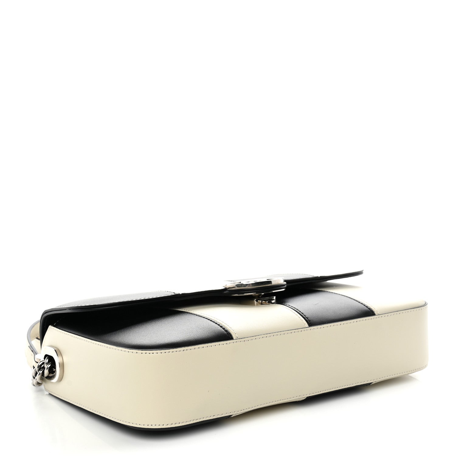 Gucci Senna Calfskin Lines Petite GG Top Handle Shoulder Bag Black Mystic White