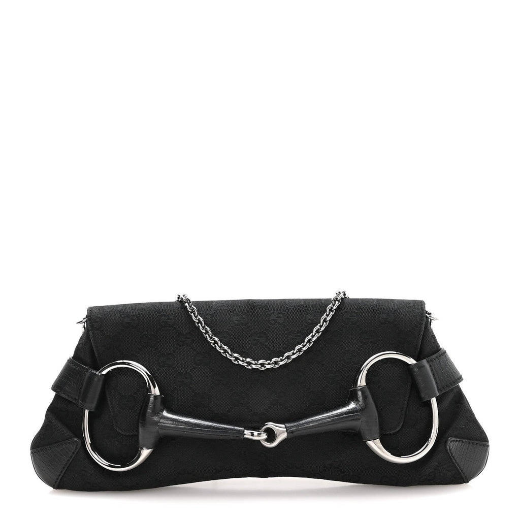 Gucci Monogram Horsebit Chain Clutch Black
