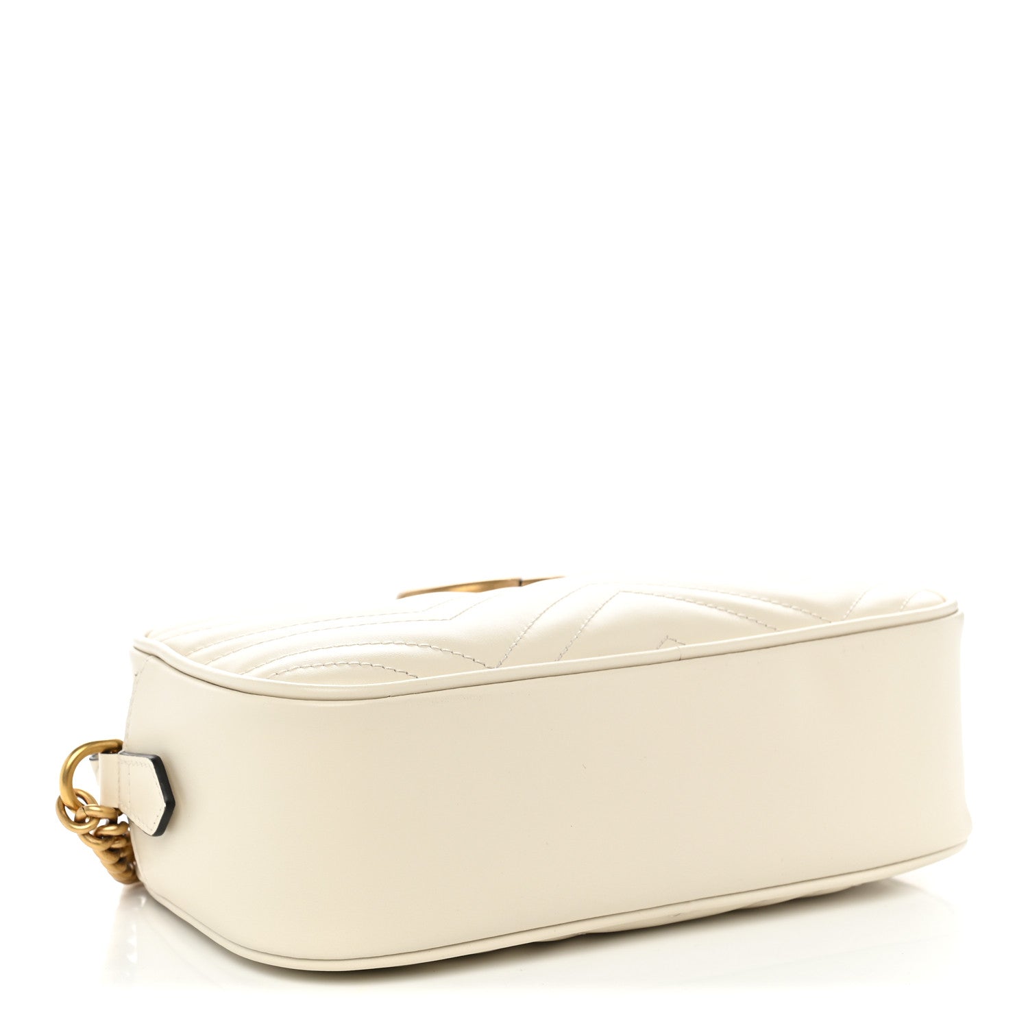 Gucci Calfskin Matelasse Small GG Marmont Chain Shoulder Bag White