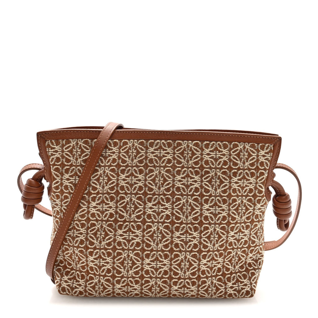 Loewe Jacquard Anagram Calfskin Mini Flamenco Knot Clutch Tan Pecan