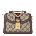 Gucci GG Supreme Monogram Textured Dollar Calfskin Web Mini Ophidia Padlock Top Handle Chain Shoulder Bag Beige Ebony New Acero