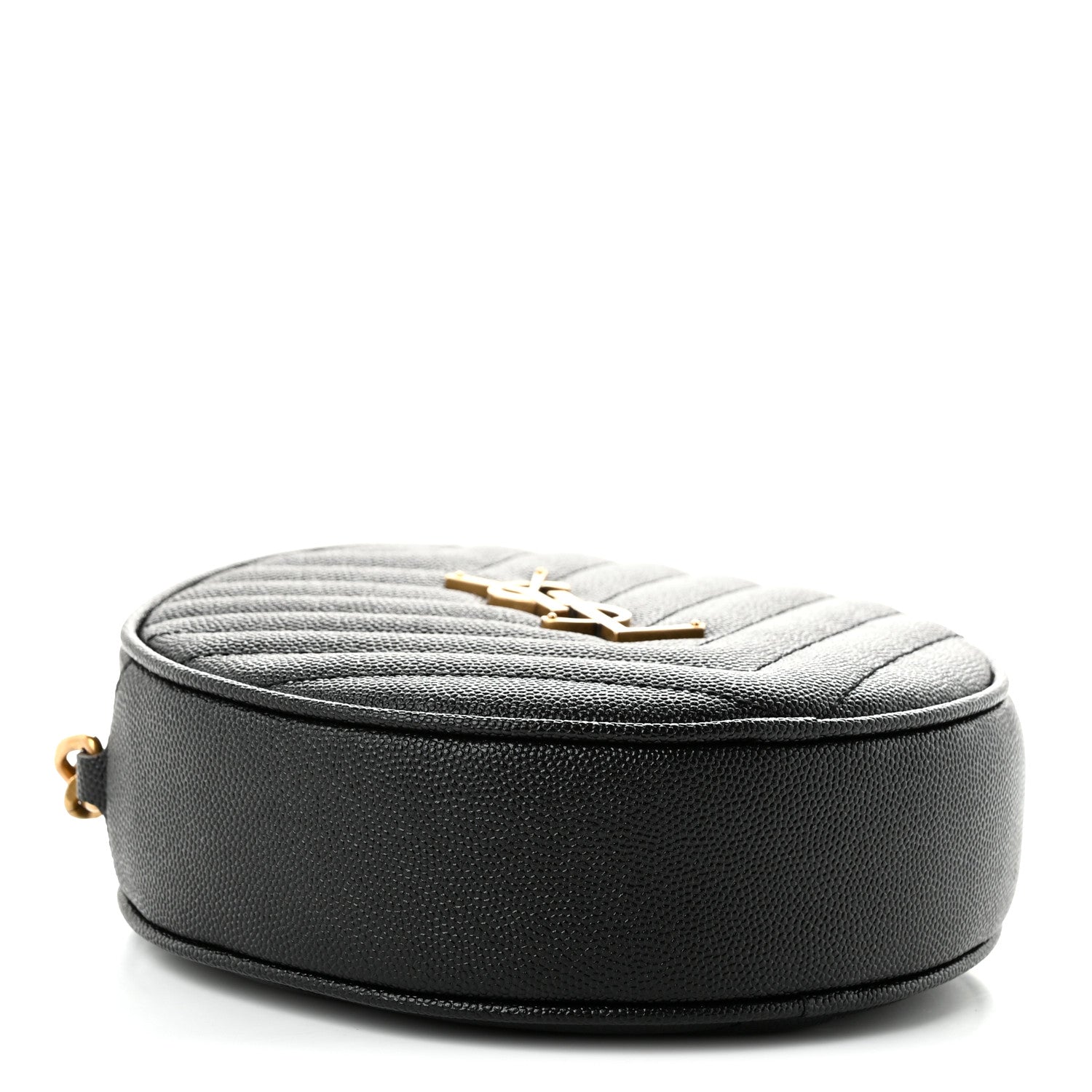 Saint Laurent Grain De Poudre Matelasse Chevron Quilted Round Vinyle Camera Bag Black