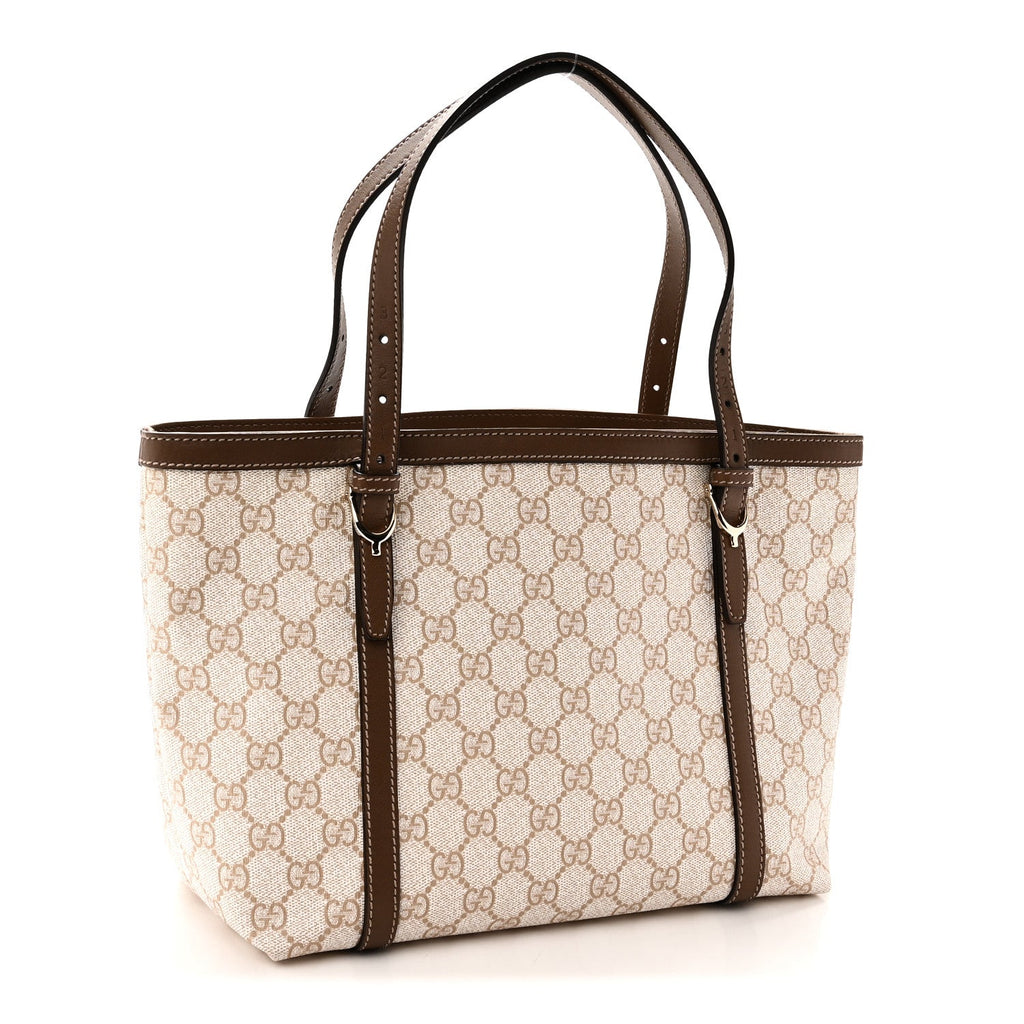 Gucci GG Supreme Monogram Calfskin Small Nice Tote New Mystic White Beige Brown
