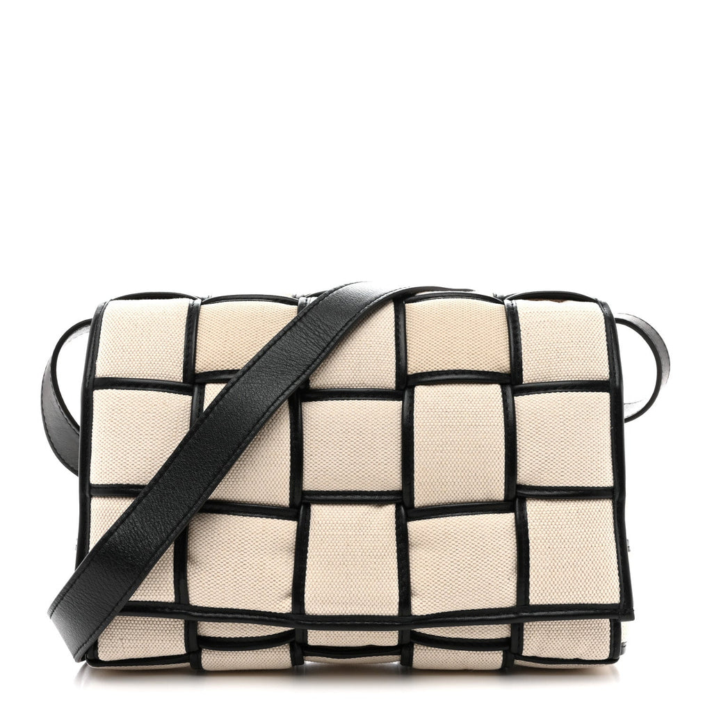 Bottega Veneta Canvas Intrecciato Padded Cassette Crossbody Bag Natural Black