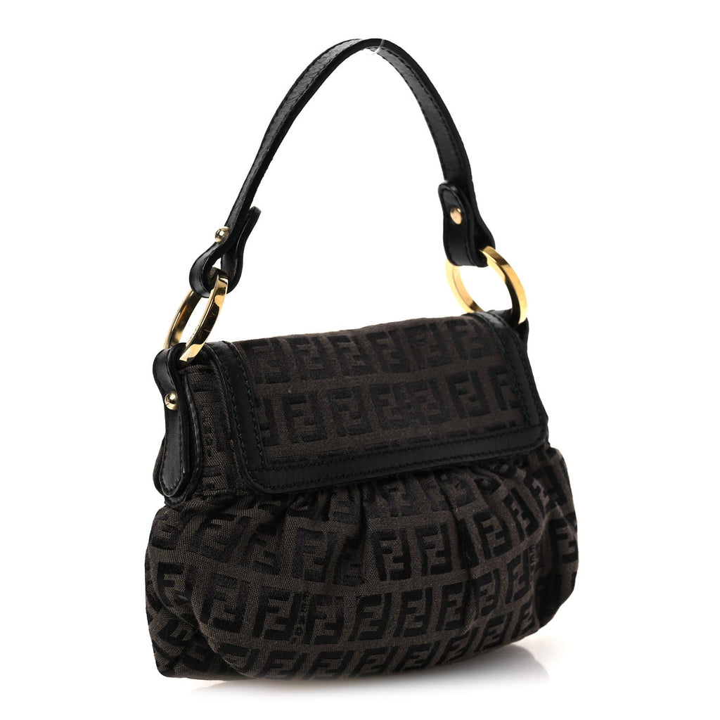 Fendi Zucchino Mini Chef Shoulder Bag Tobacco Moro Black
