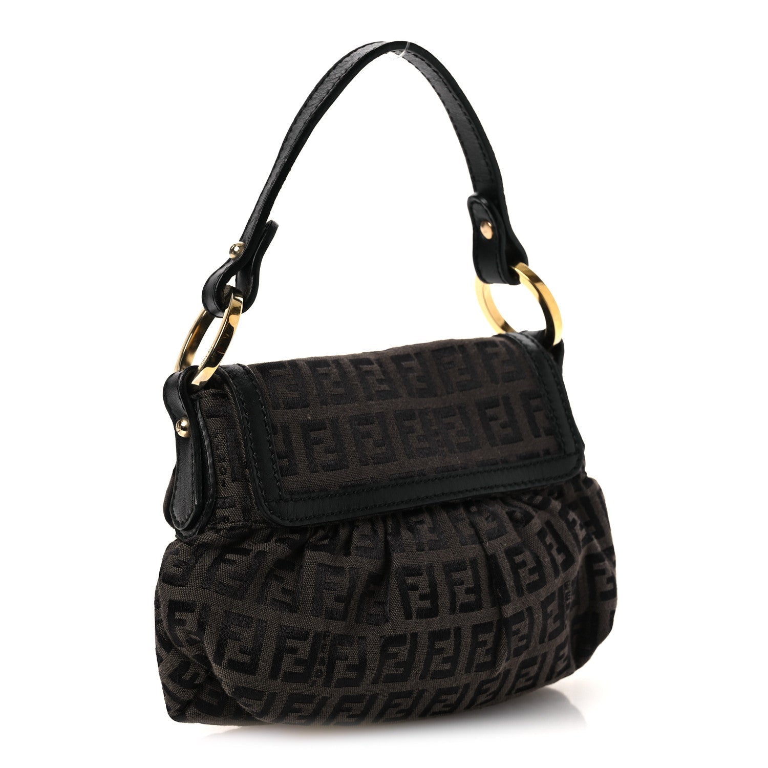 Fendi Zucchino Mini Chef Shoulder Bag Tobacco Moro Black