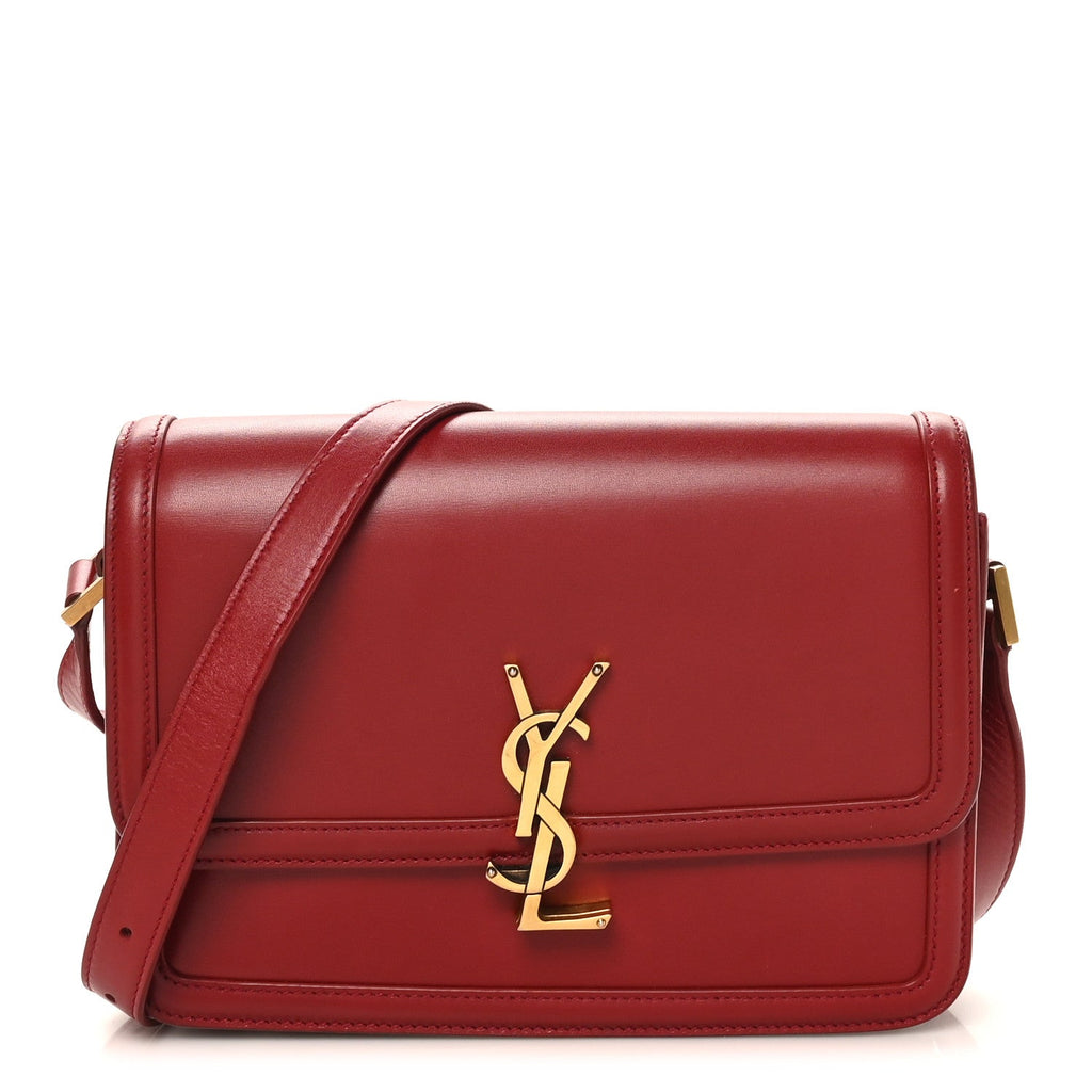 Saint Laurent Box Calfskin Monogram Medium Solferino Satchel Rouge Opyum