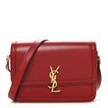 Saint Laurent Box Calfskin Monogram Medium Solferino Satchel Rouge Opyum