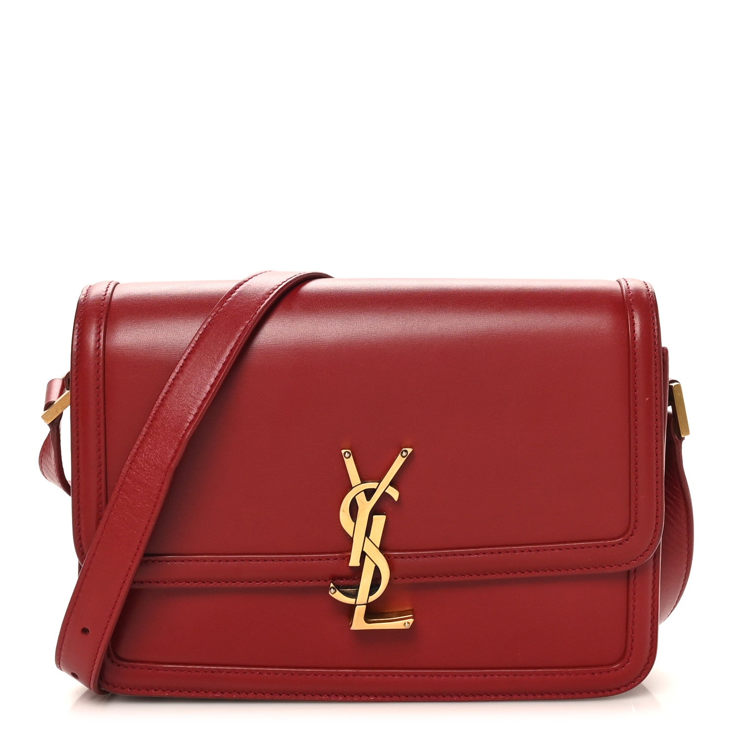 Saint Laurent Box Calfskin Monogram Medium Solferino Satchel Rouge Opyum