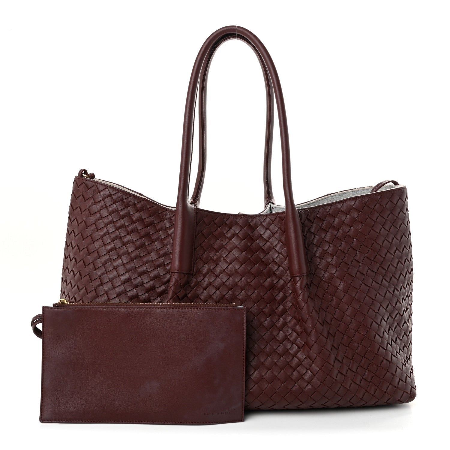 Bottega Veneta Calfskin Intrecciato Pinacoteca Reversible Tote Madder Brown Lunar