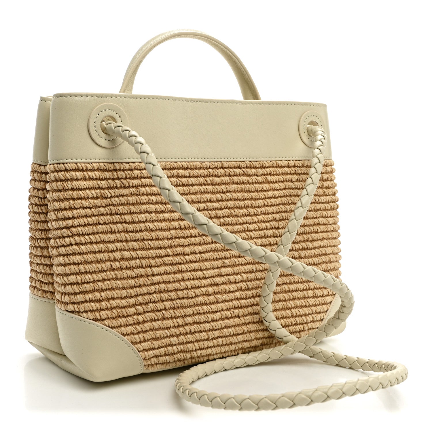 Bottega Veneta Raffia Calfskin Small Andiamo Shoulder Bag Sea Salt Natural