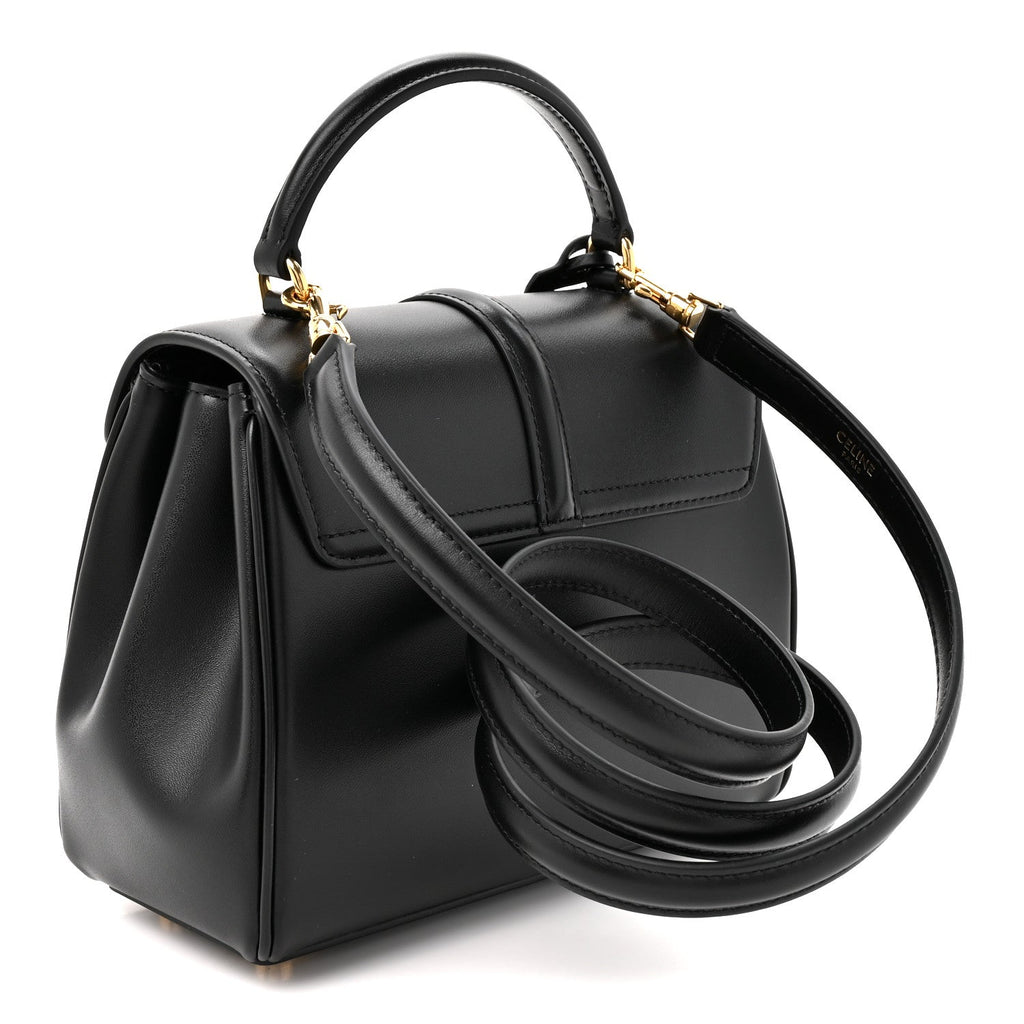Celine Satinated Calfskin Mini 16 Top Handle Bag Black