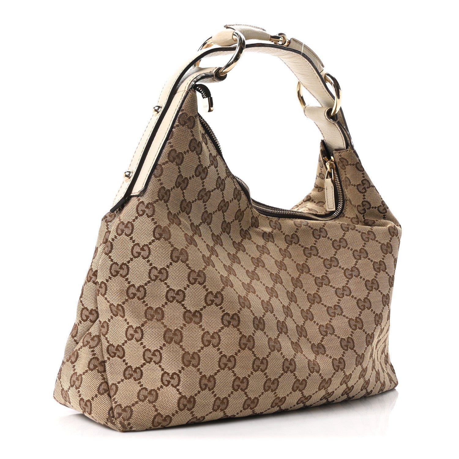 Gucci Monogram Medium Horsebit Chain Hobo Off White