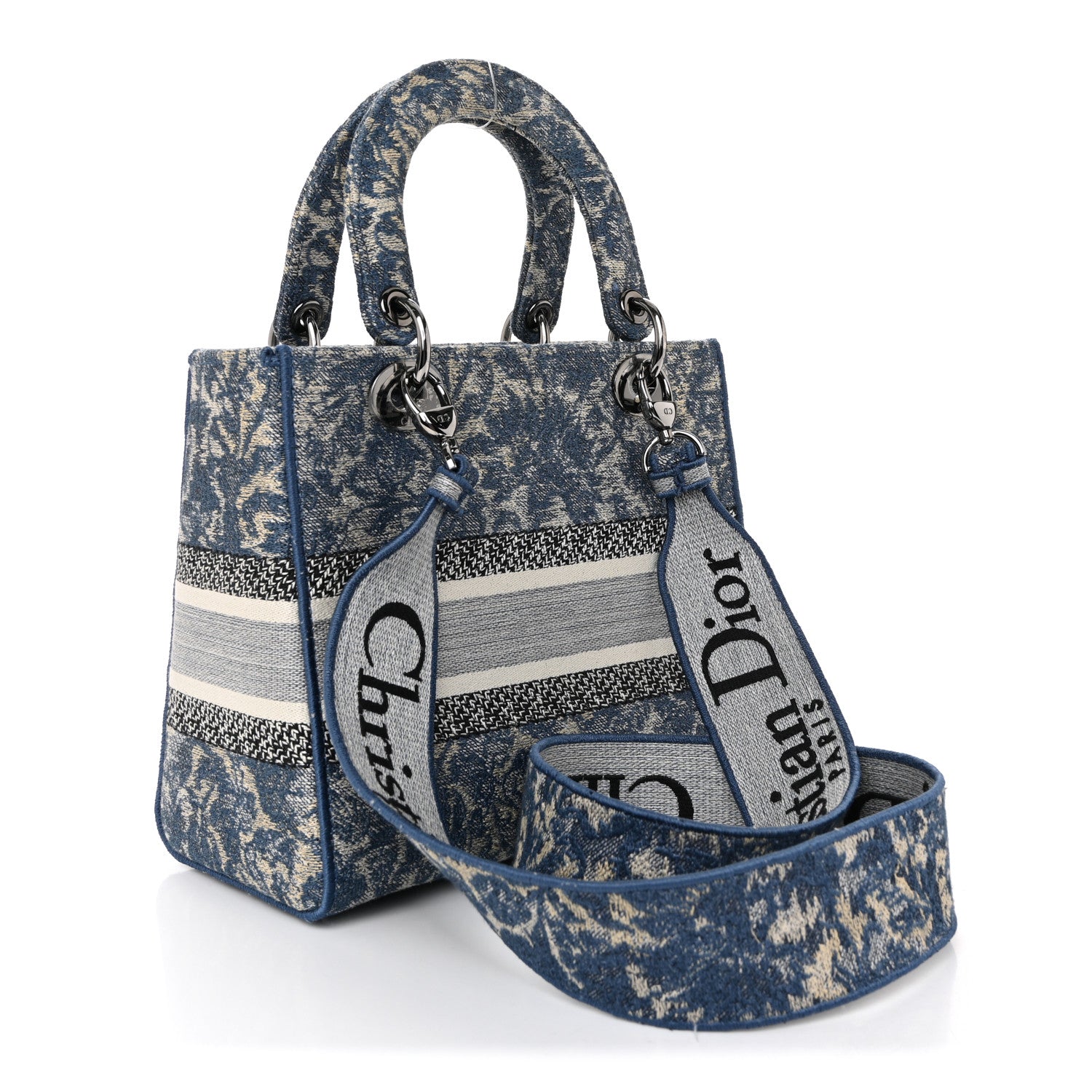 Dior Canvas Embroidered Brocart Medium Lady D-Lite Blue