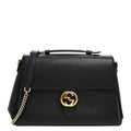 Gucci Dollar Calfskin Medium Interlocking G Top Handle Shoulder Bag Black
