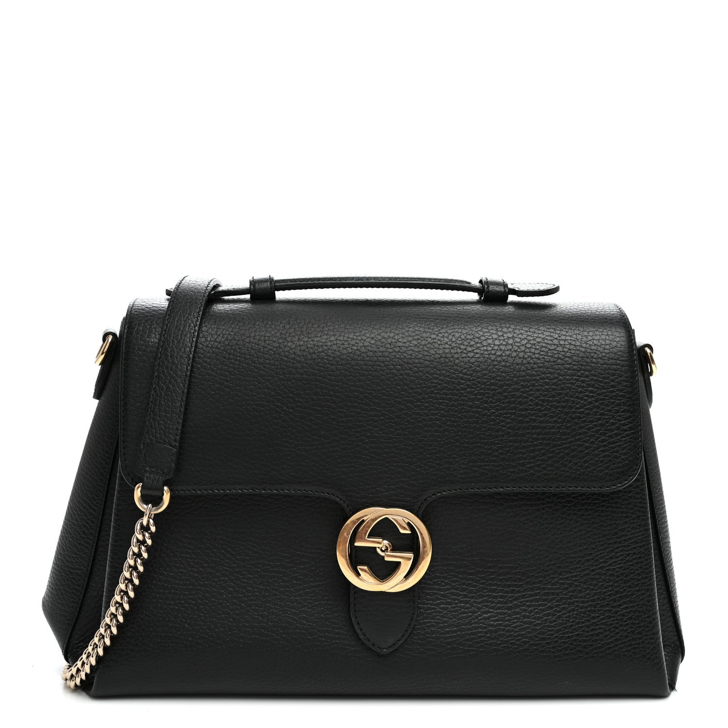 Gucci Dollar Calfskin Medium Interlocking G Top Handle Shoulder Bag Black