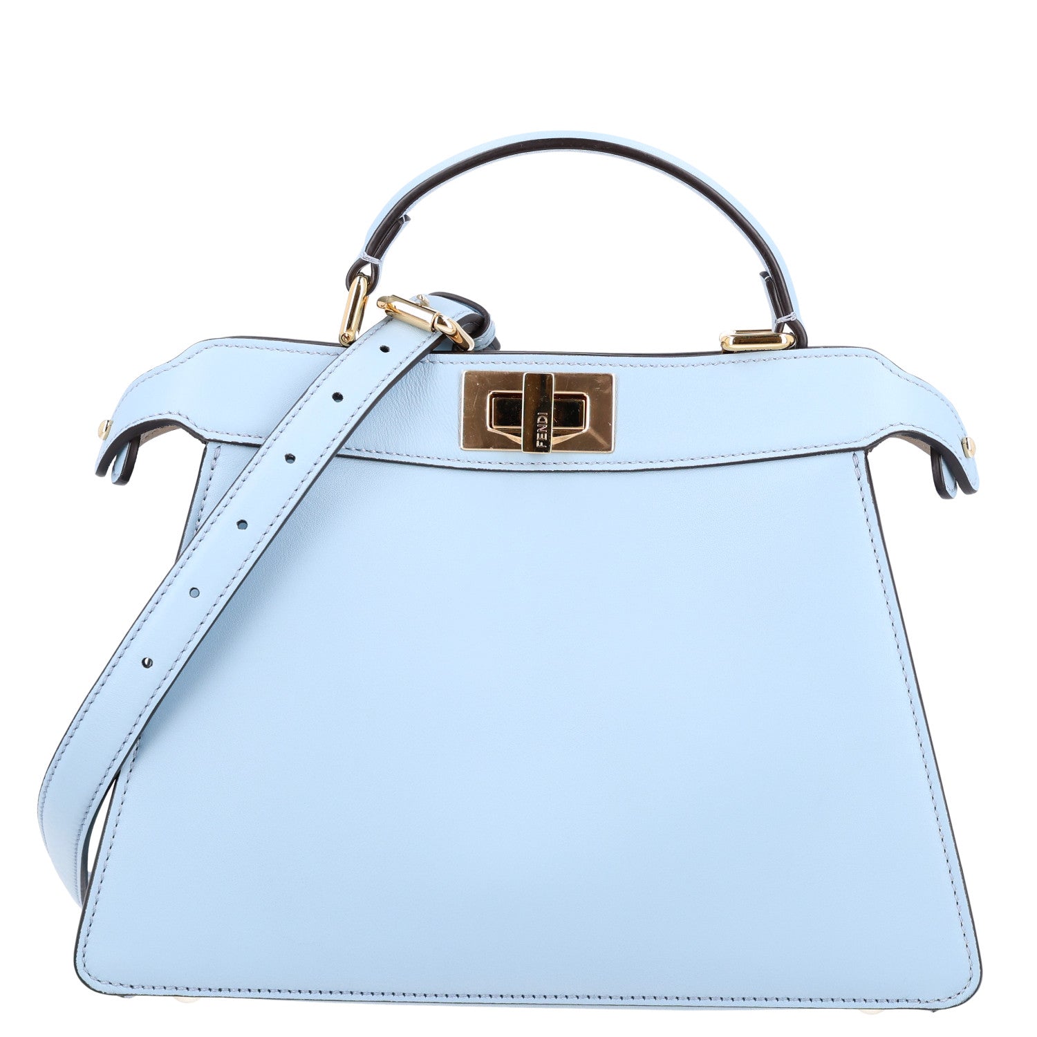 Fendi Vitello Seta Shiny Nappa Small Peekaboo I SEE U Satchel Azzurro Baby Camelia