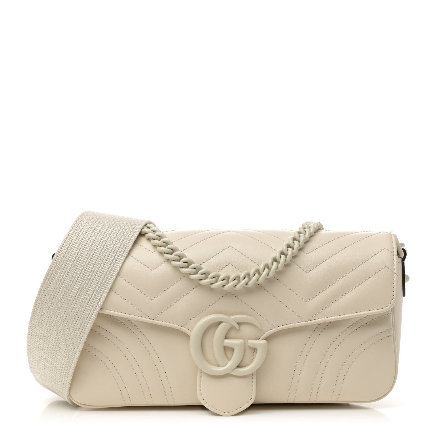 Gucci Calfskin Matelasse Monochrome GG Marmont Crossbody Shoulder Bag White