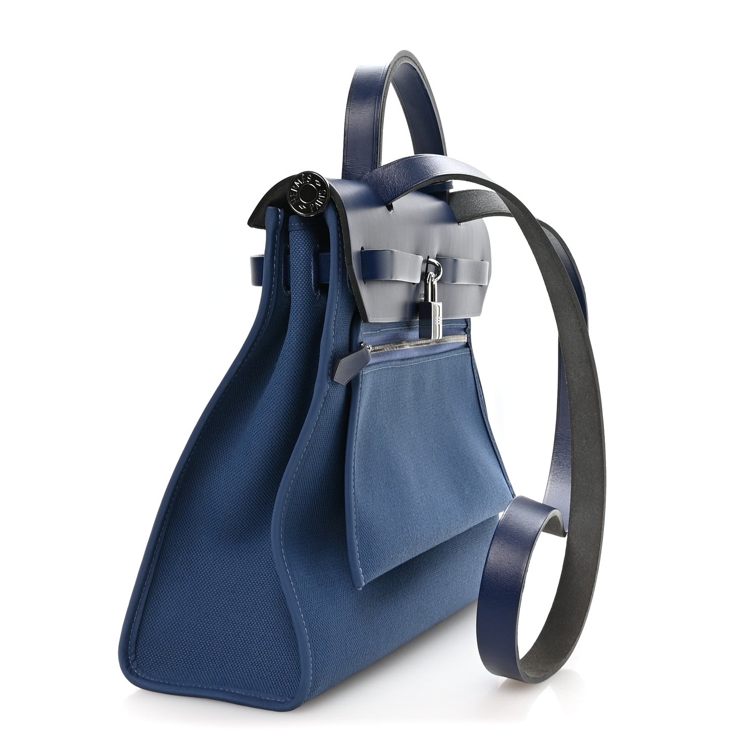 Hermès Military Toile Vache Hunter Herbag Zip 31 PM Bleu Brighton Bleu Saphir