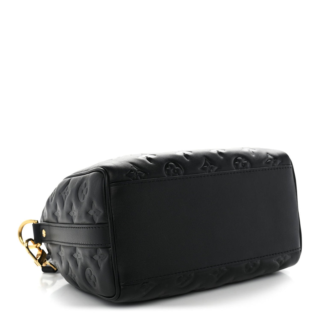 Louis Vuitton Lambskin Embossed Monogram Speedy 22 Bandouliere Black