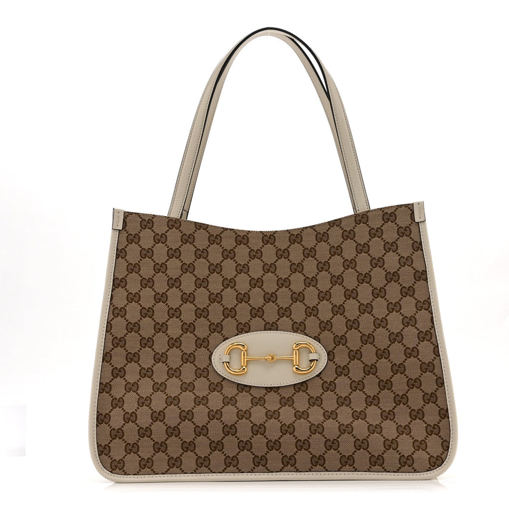 Gucci Monogram New Sakai Calfskin Lux Horsebit 1955 Tote Beige Ebony Mystic White