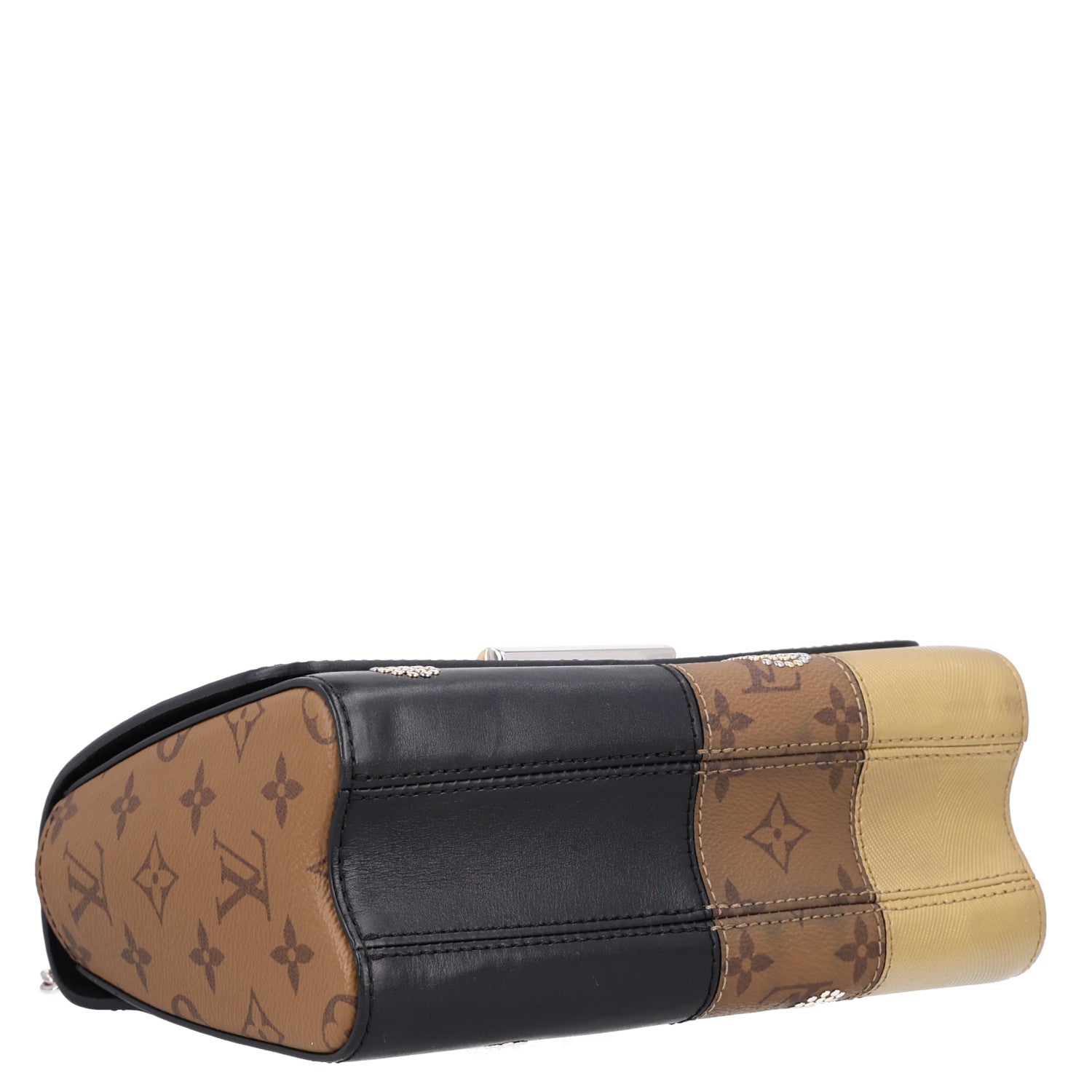 Louis Vuitton Calfskin Reverse Monogram Studded Twist Shoulder Bag MM Black Gold